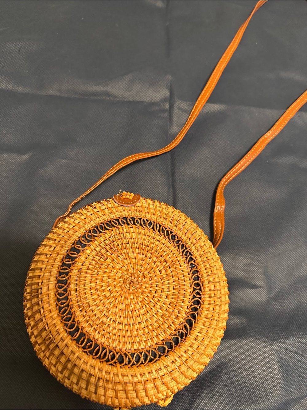 Handwoven Round Wicker Crossbody Bag - Tan